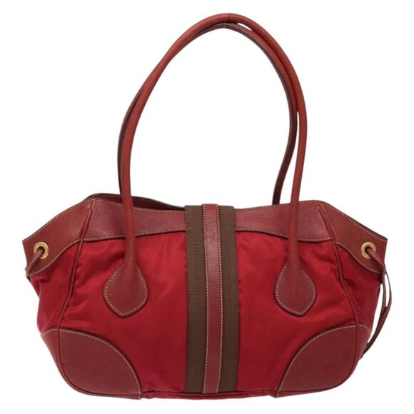 PRADA Shoulder Bag Leather Nylon Red Gold Auth 138849 - Picture 2 of 16